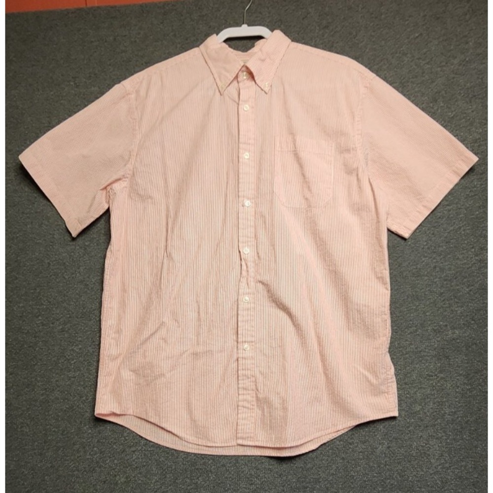 L.L.Bean Men's Button-Up Shirt Large Reg Red White Stripe Cotton Traditional Fit